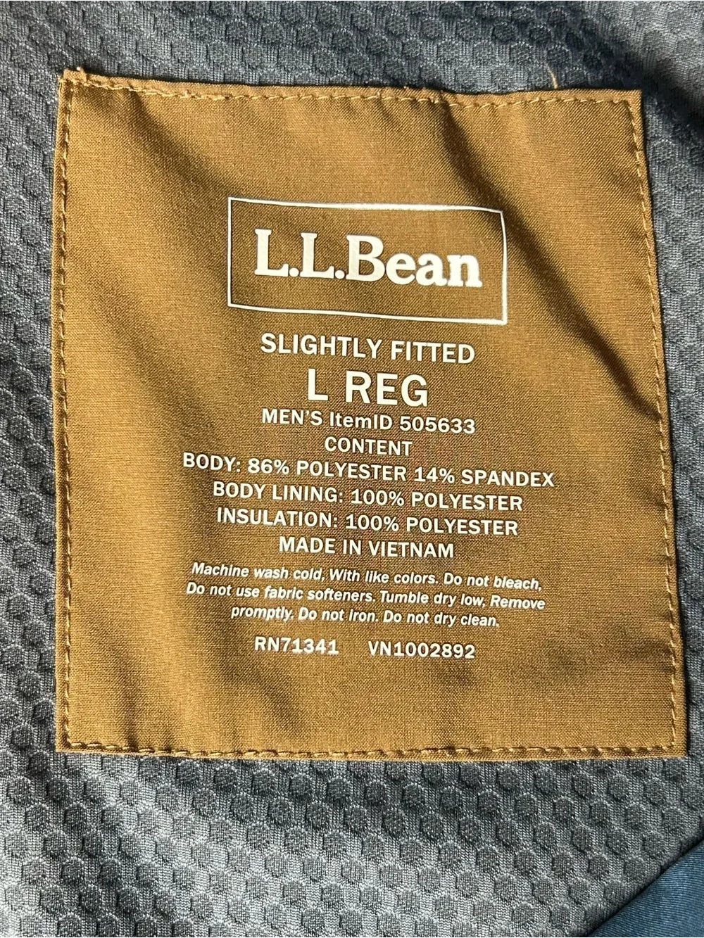 LL Bean Primaloft Vest Mens XL Blue Brown Slightly Fitted Insulated Full Zip